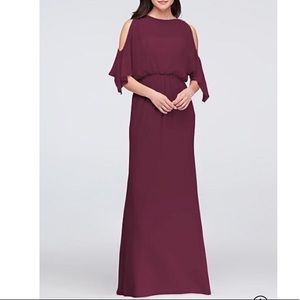 wine cold shoulder chiffon bridesmaids dress